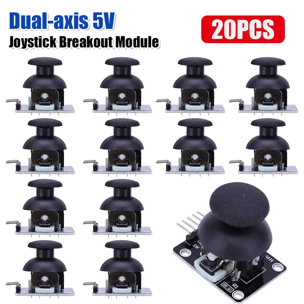 20pcs 5V Dual-axis PS2 Joystick Game Rocker Module 2.54mm Pin Metal Adjustable Sensitivity Electronic Building Blocks Sensor