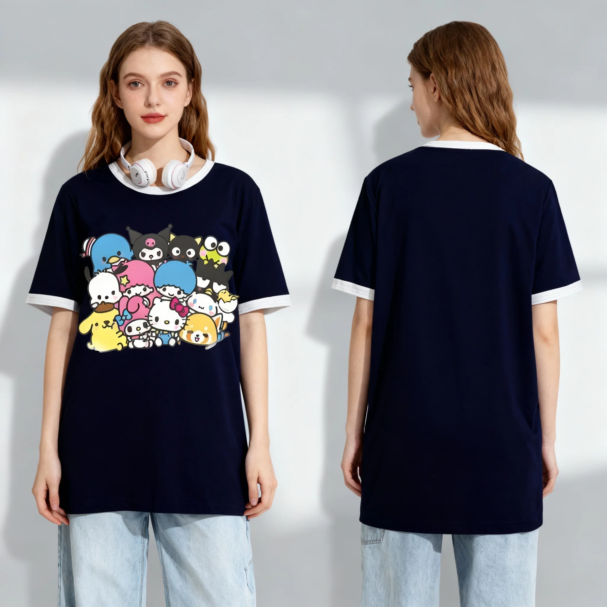 Sanrio Family Cartoon Character Series American Sportswear Süßes, cooles Sommer-T-Shirt, extra großes Damen- und Herren-Erwachsenen-Top