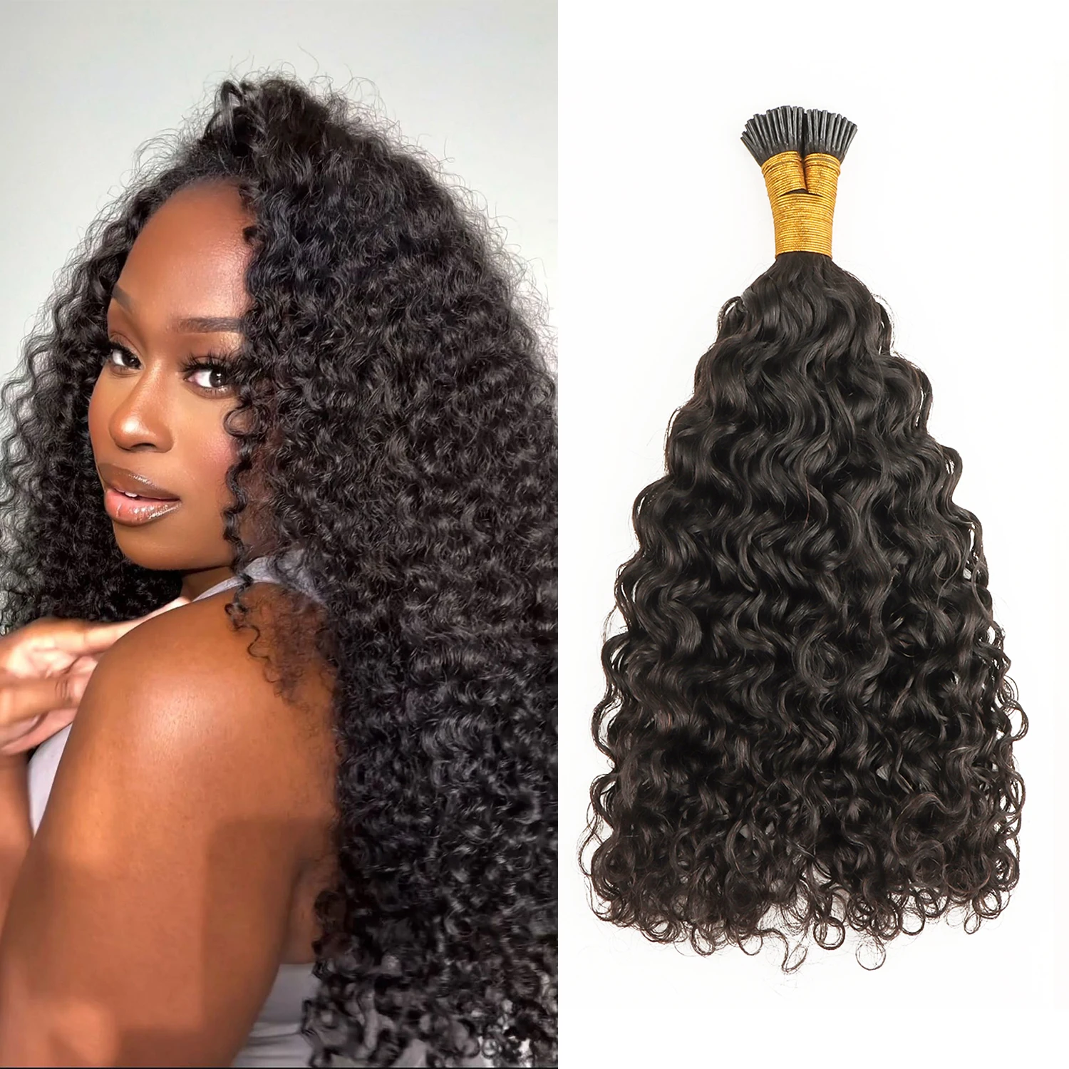 AHVAST I-tip hair extension 100g deep curly natural black virgin brazillian human hair bundles for braids