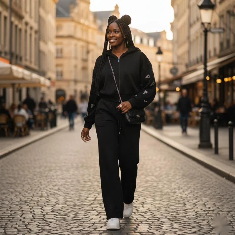 

Stylish Women’s Hoodie Pants Set With Rhinestone Letters Comfortable Loose Fit Autumn Sweatshirt Trouser Set For Casual Outfits