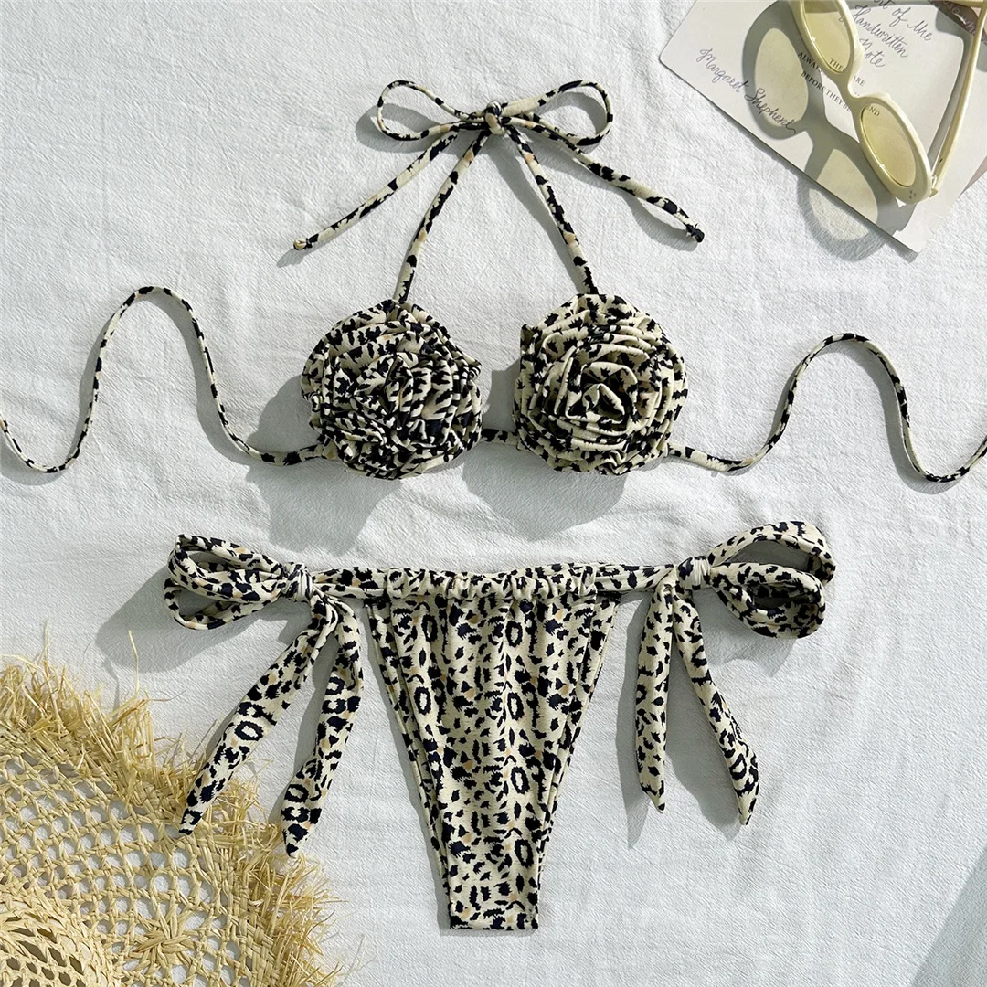 Neuer Leopard 3D-Blumen-Neckholder-Bikini, Damen-Badeanzug, zweiteiliges Bikini-Set, trägerloser Badeanzug, Badebekleidung, Badeanzug, Modell V6967 – Detail 8