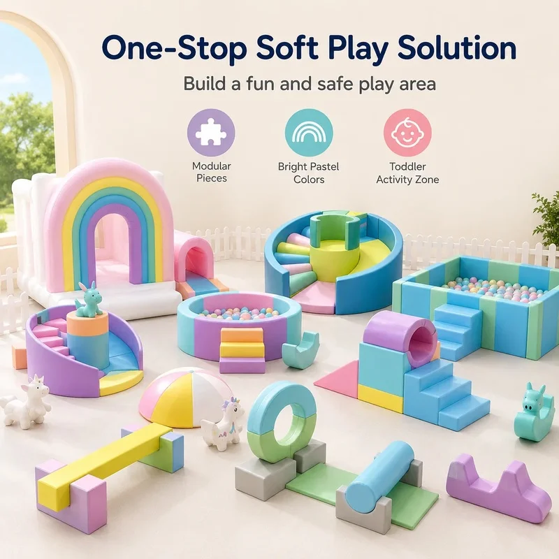 Commercial Indoor Climbers and Play Structures Spring Bright Soft Play Set with Ball Pit Slide Tunnel and Balance Beam for Kids