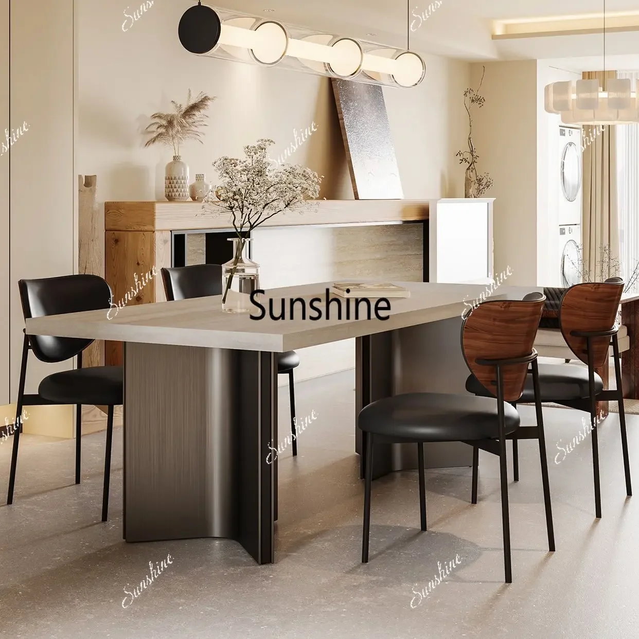 Simple Italian travertine hanging rock slab dining table retro thickened dining tableTJ