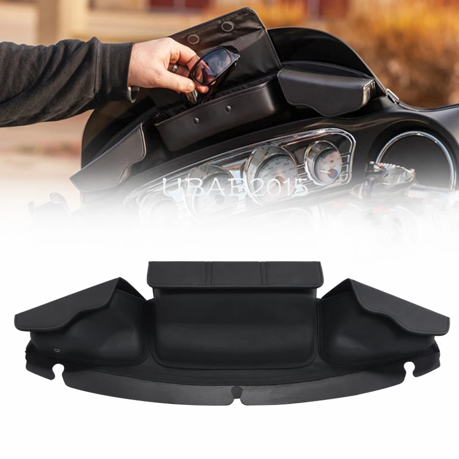 Motorcycle Black Three Pocket Windshield Bag Windscreen For Harley Davidson Electra Street Glide FLHX FLHT FLHXS FLHTK FLHTCU