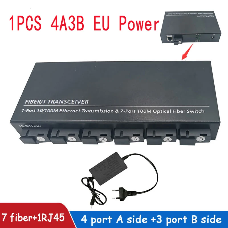 Fast Ethernet switch Converter 20KM Ethernet Fiber Optical Media Converter Single Mode 1 RJ45 7 SC fiber Port 10/100M 7F1E