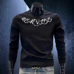 Stylish Men Casual Sportswear Autumn Korean Warm Retro print Cotton Sweater High Quality O Neck Long Sleeved Printed T-shirt New