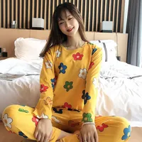 Lightweight Floral Country Style Long Sleeve Hooded Sleepwear Set for Women Casual Ageless Ladies Home Clothes
