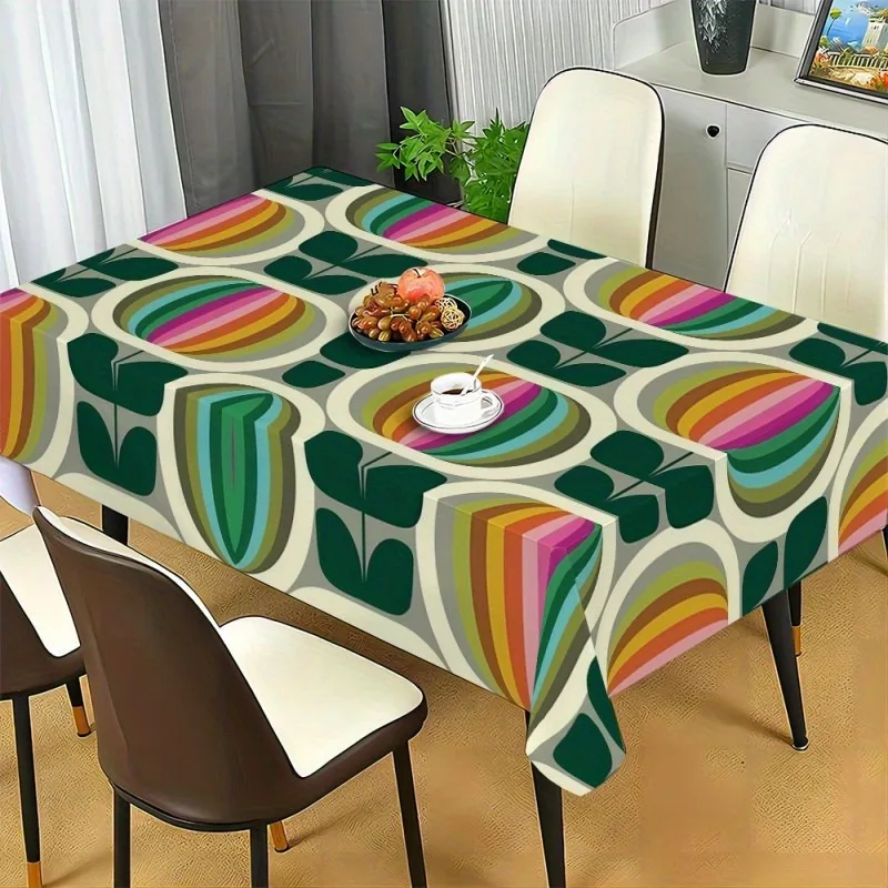 1pc of Vibrant Spring-summer Watercolor Tablecloth, Adorned with Plant, Animal, and Fruit Patterns - Rectangular, 100% | Perfect
