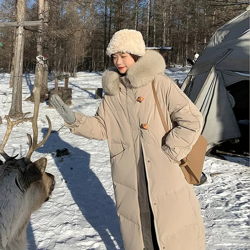 

Женская парка с длинным меховым воротником и капюшоном, толстая стеганая куртка на хлопковом наполнителе, свободное повседневное ветрозащитное зимнее пальто, теплая зимняя новая верхняя одежда