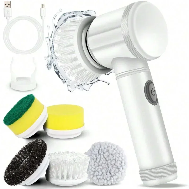 Electric Spin Scrubber,Bathroom Cleaning Brush Power Scrubber with 5 Replaceable Brush Heads, kitchen Electric Cleaning Brush