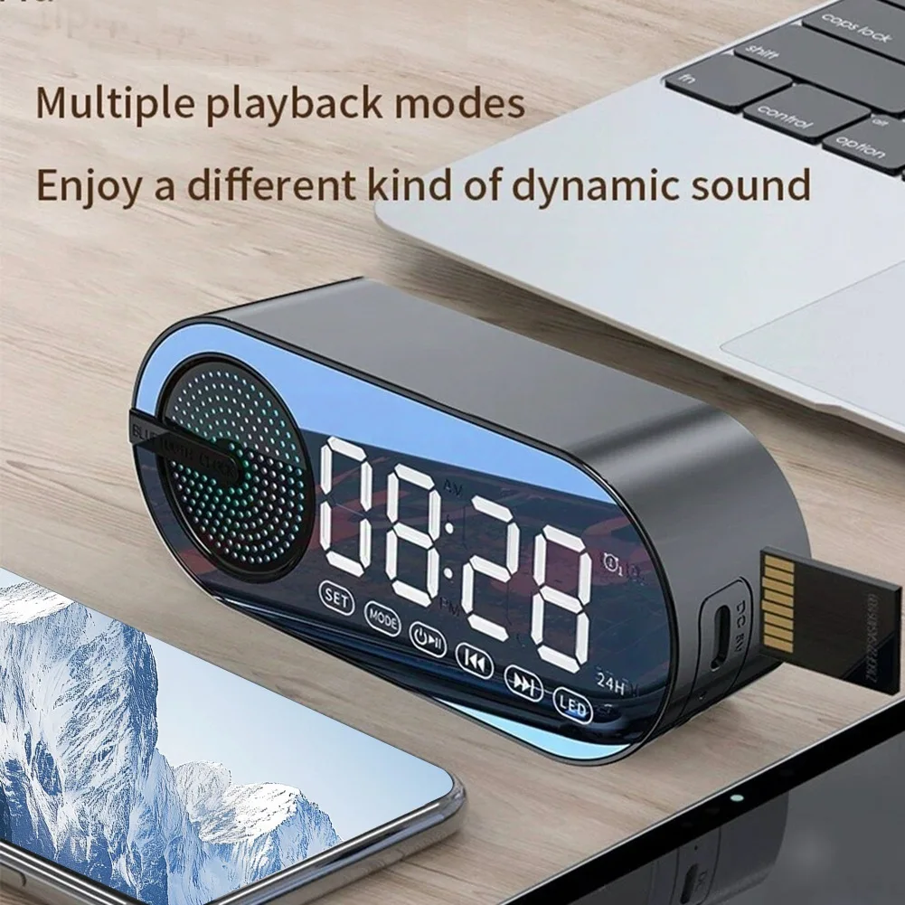 

【Some】G30 Mirror Clock Wireless Bluetooth Speaker USB LED FM Colorful Atmosphere Light Heavy Bass Portable Speaker Black