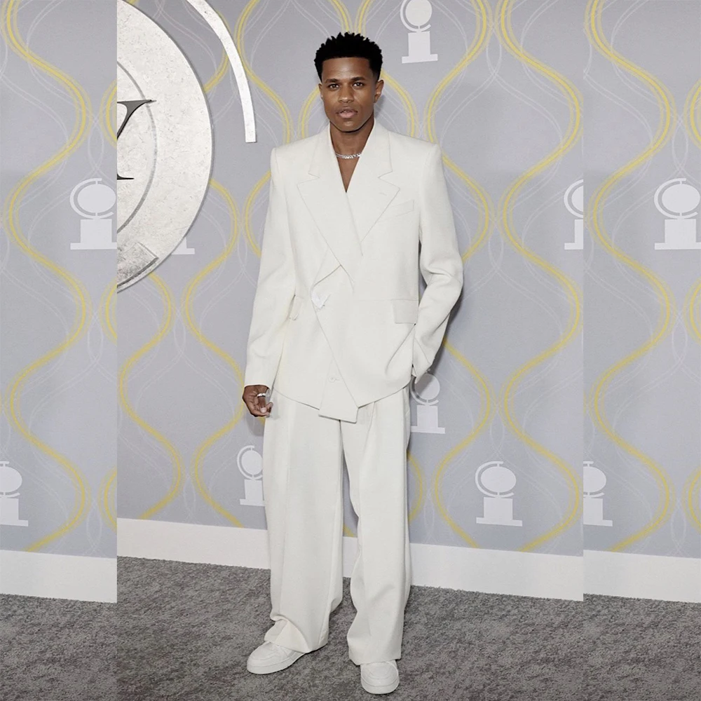 

White Men's Suits 2 Pieces Jacket Pant Sets High Quality Special Customize Notch Lapel Male Banquet Clothing Blazer Homme Chic