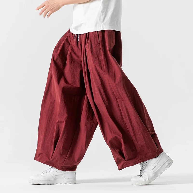 

Mens Loose Pants Chinese Style Vintage Jogging Harem Pants Cotton Loose Traditional Wide Leg Trousers