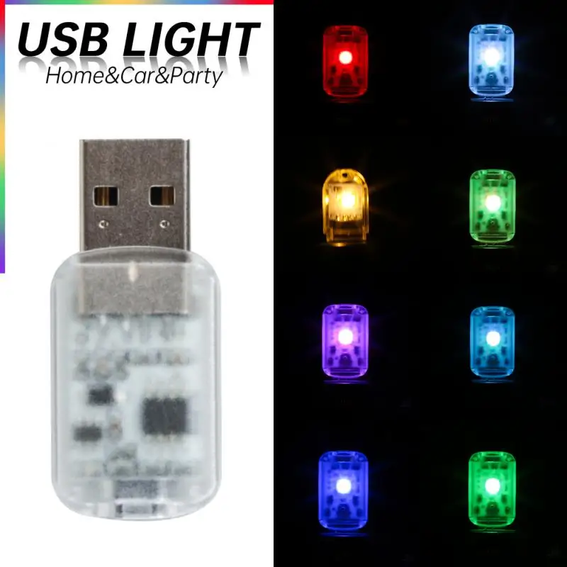 3PCS Car Mini USB LED Light Touch Switch RGB Colorful Auto Interior Atmosphere Light Decoration PC Mobile Power Charging Small