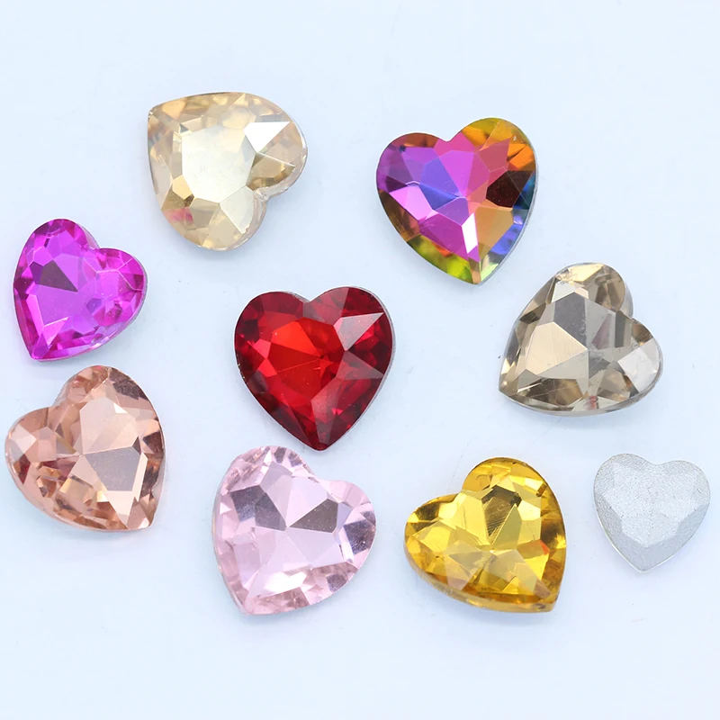 Diamantes de imitación de cristal para niños, 12p, 27mm, color Corazón, puntiagudas, parte trasera de lámina, piedras facetadas, para exhibir Juguetes