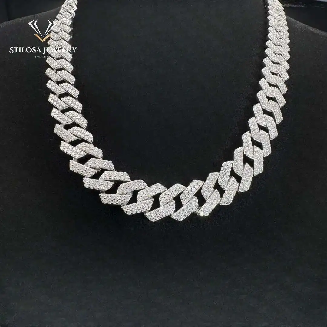 

Custom size 12mm Moissanite Necklace with 925 Silver Necklace16-24 inch iced out Miami Cuban Chain Hip Hop Jewelry