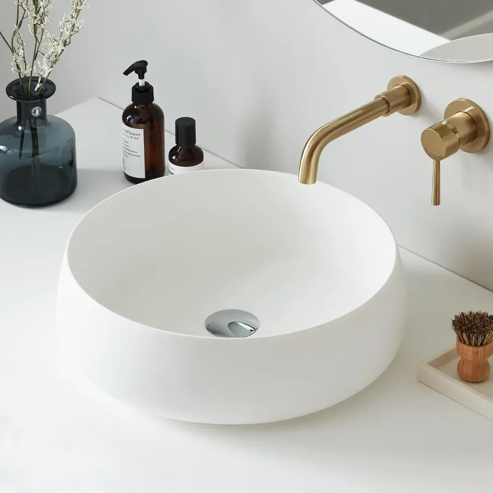 Countertop Sink Bathroom Sink Matte White Stone Resin 17.7'' Round Bathroom Vessel Sink Furniture Fixture Home Improvement