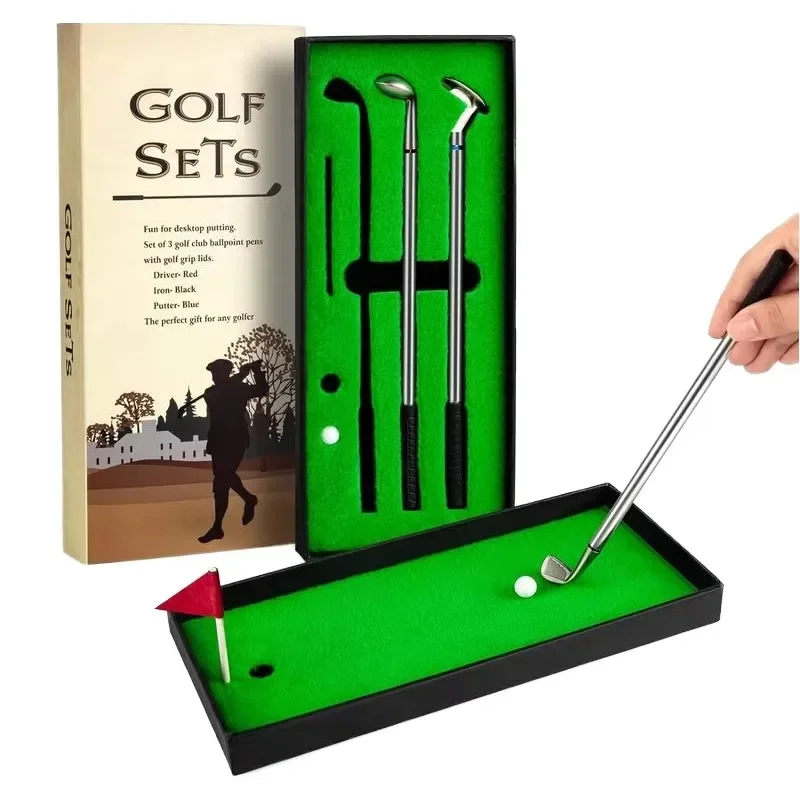 

Wholesale promotion Original Fun Table Toys Metal Mini Golf Pen Gift set Office Golf Business Putting Gifts Executive Gifts