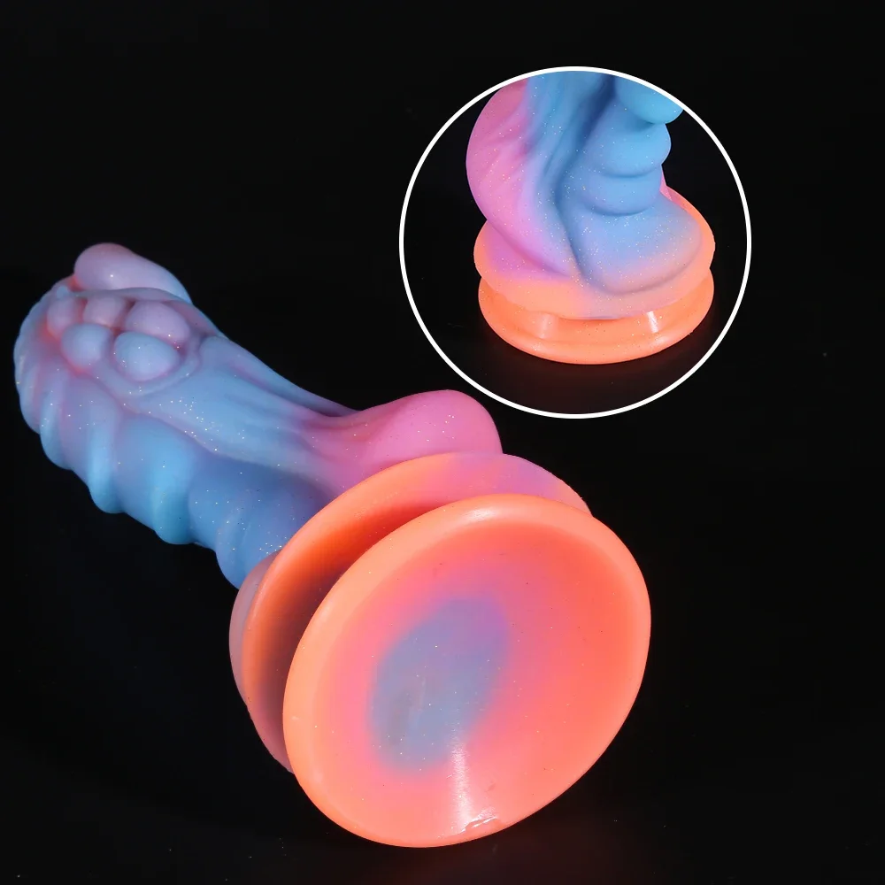 Dildo luminoso brilhante para adulto, Pênis animal macio, enorme vibrador monstro dragão, plug anal anal anal, vibrador colorido, brinquedos sexuais