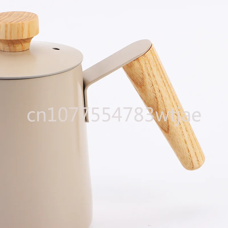 Stainless steel coffee hand pot with Western style fine mouthed long spout and wooden handle with lid