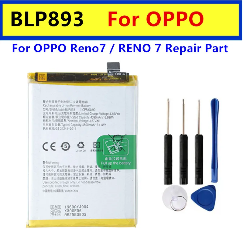 Original BLP893 Battery For OPPO Reno7 / RENO 7 Repair Part Original Capacity Phone Batteries Bateria +Tools