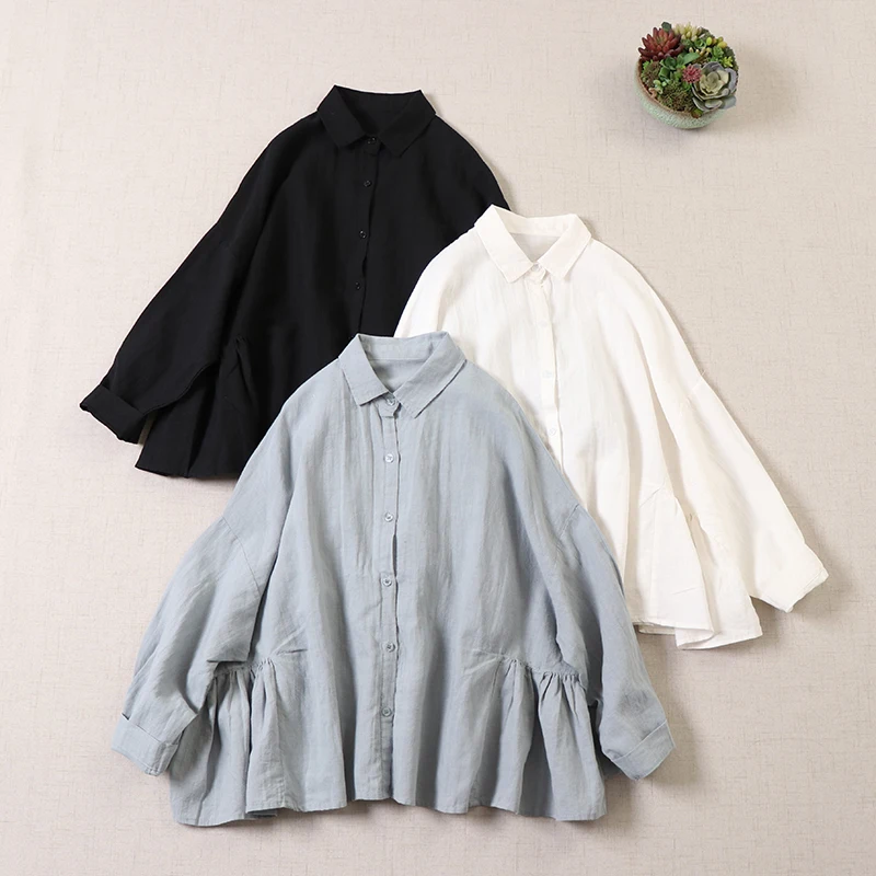 

Spring New Style Japanese Artistic Cotton Linen Long Sleeve Loose Versatile Youthful Fashion Square Collar Open Cardigan Top ...