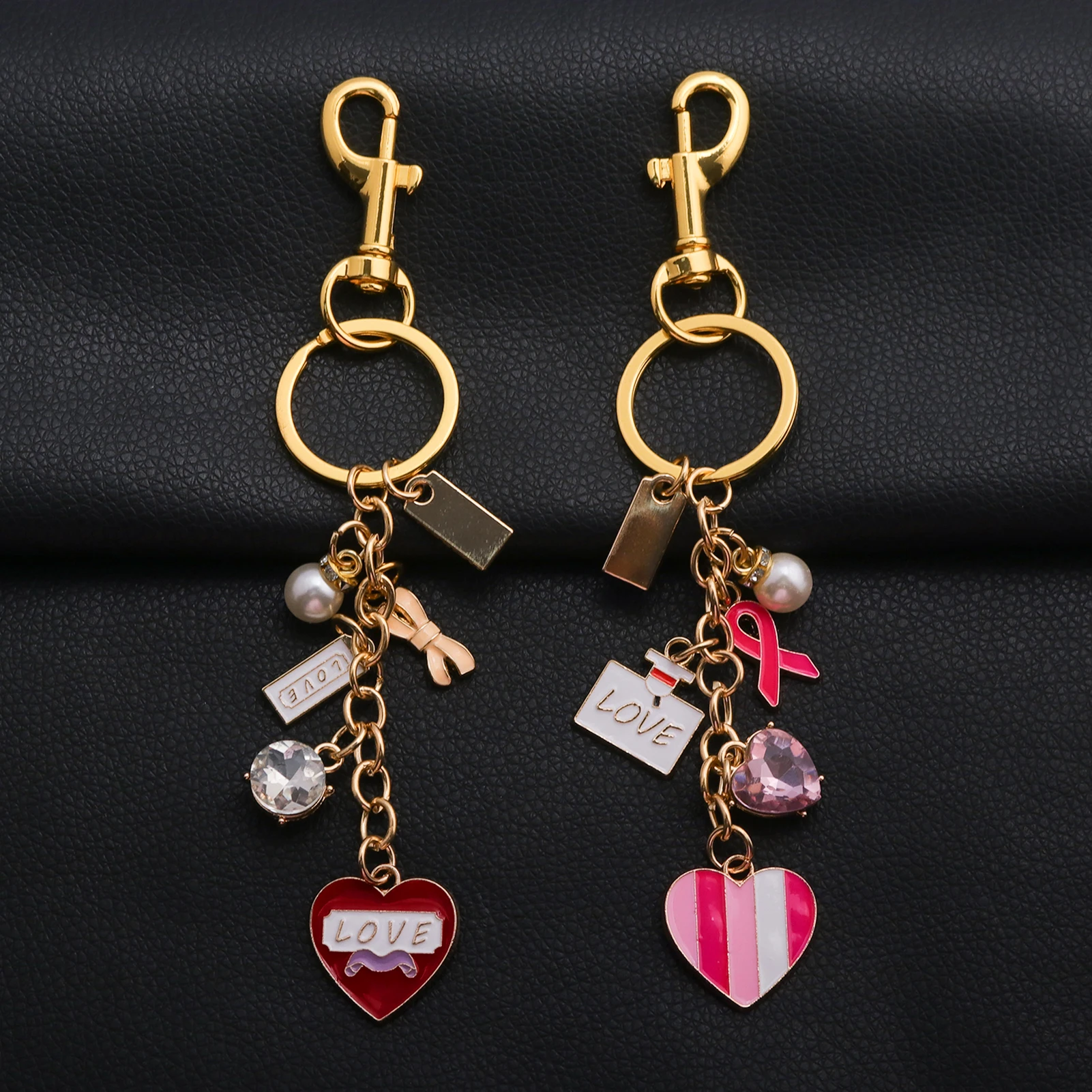 Fashion Alloy Lipstick Keychain Keyring Pendant Bag Charm Hanging Ornament Love Letter Enamel Rose Heart Jewelry Gift For Women