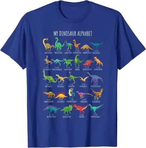 Cute T-Rex Dinosaur Lover Graphic Tee Tops Lovely Gifts for Son Types of Dinosaurs Alphabet A-Z ABC Dino Identification T-Shirt