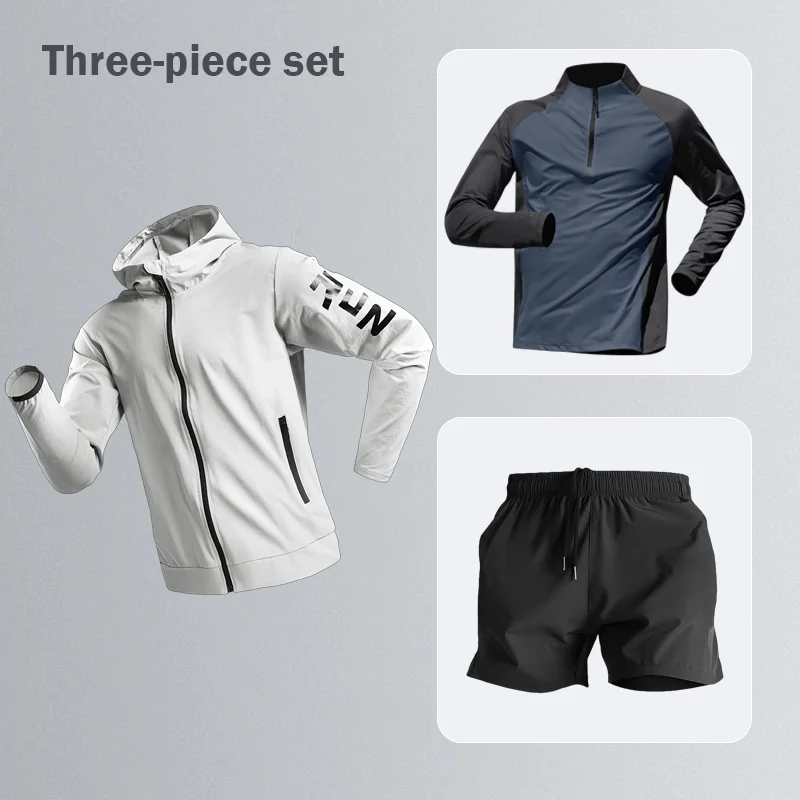 

Men's Three-Piece Sportswear Set Quick-Drying Running Jacket Trendy Outdoor Training Fitness Clothing Morning Run Gear