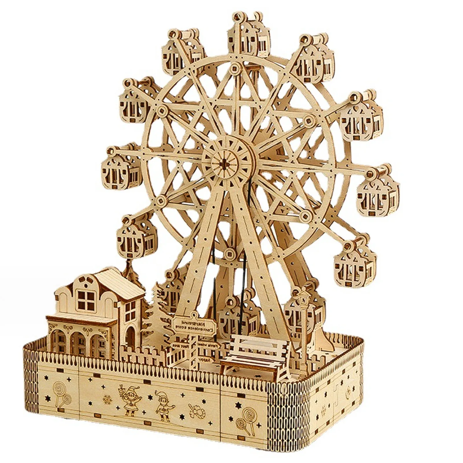 

3D Wooden Puzzle DIY Basswood Ferris Wheel Crafts Music Wooden Ferris Wheel Model Creative Decorative Ferris Wheel Puzzles