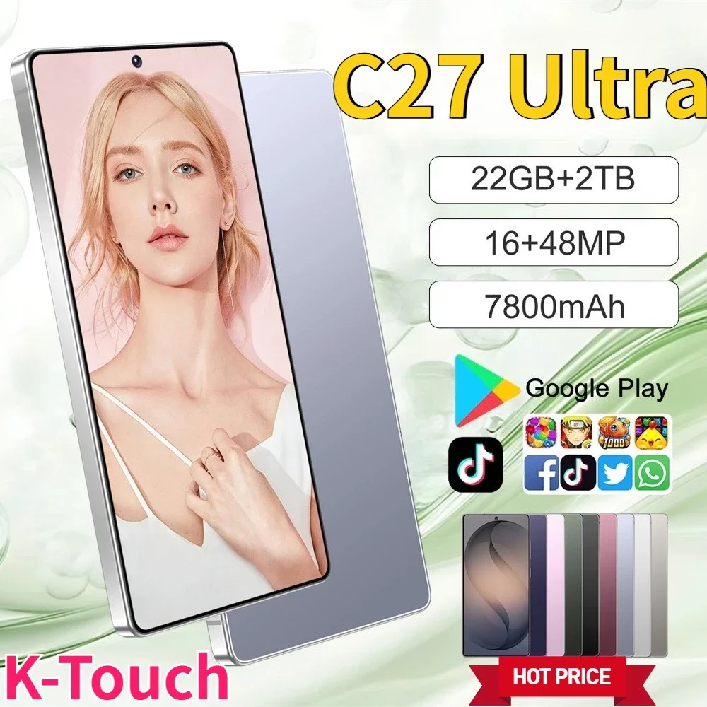 K-Touch C27 Ultra Telefoni Cellulari con Schermo HD da 7.3 Pollici, Batteria da 7800mAh, Smartphone Android 15 Octa Core Sbloccato 5G Dual SIM, Fotocamera 16+48MP, 22GB+2TB