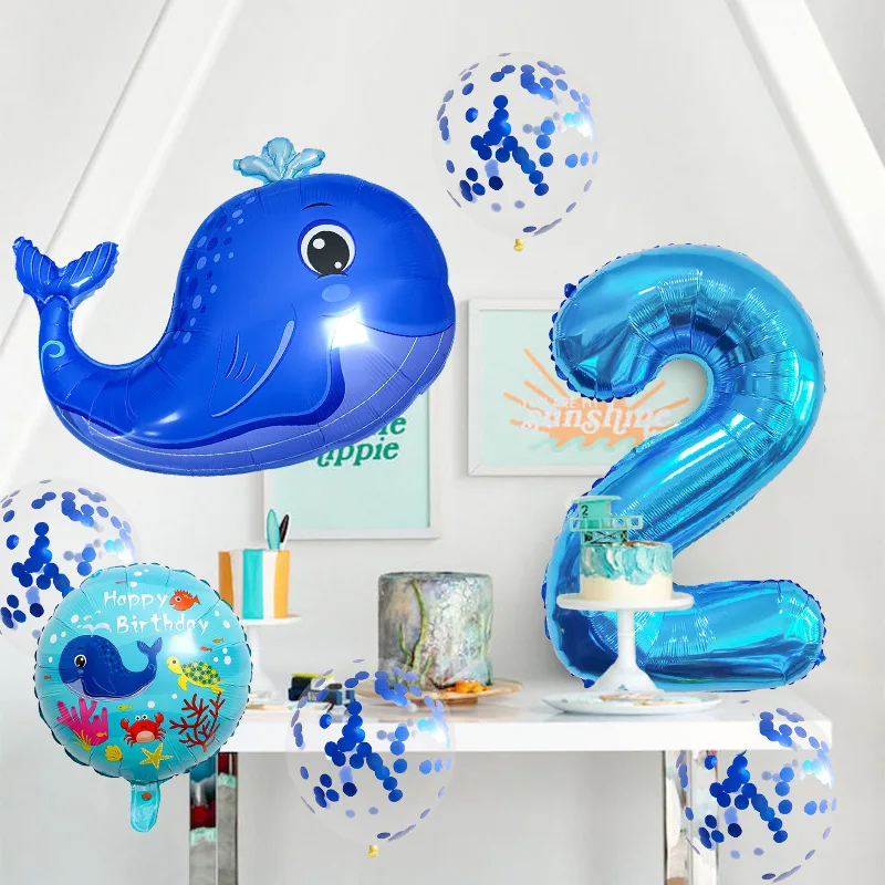 New Cartoon Whale Benny Crab One Year Old Digital Aluminum Film Balloon