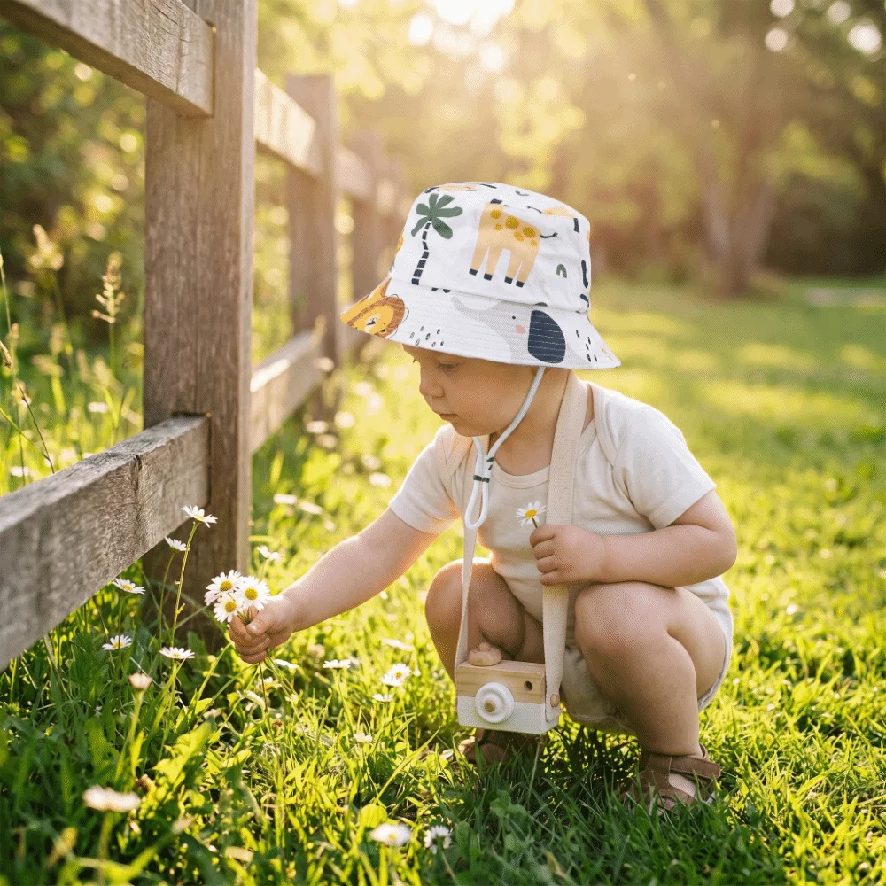 

New Cartoon Design Baby Sun Bonnet Breathable UV Protection Bucket Fisherman Hat Lightweight Adjustable Panama Hat Unisex