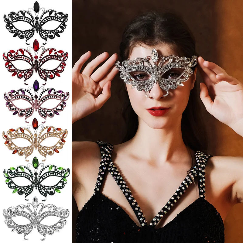 Luxury Butterfly Mask for Women Sparkling Rhinestone Masquerade Party Mask Jewelry Accessories Halloween Costume Headdress