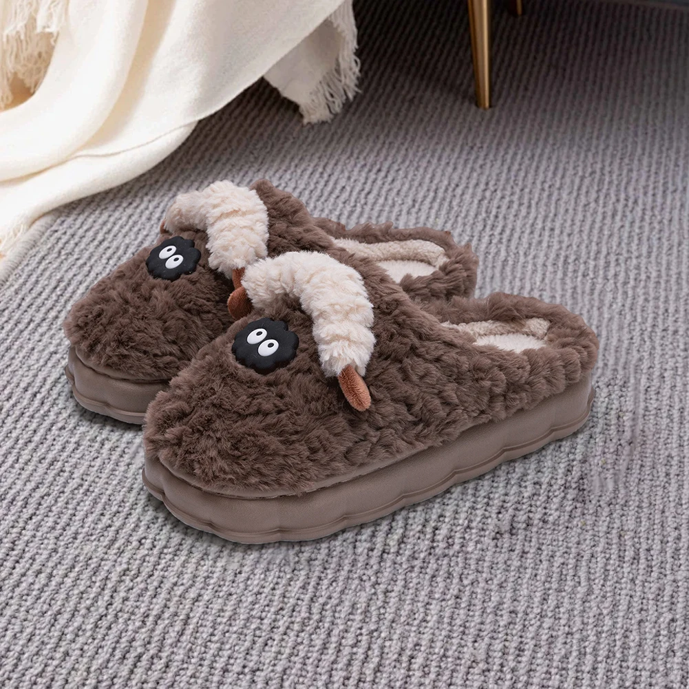 

Plush Sheep Slippers Flat Thermal Slippers Anti Slip Furry Closed Toe Slippers Breathable Warm Animal Slippers for Autumn Winter