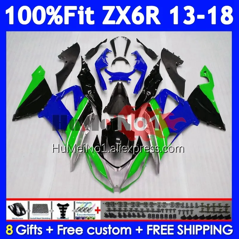 Body For KAWASAKI NINJA ZX 6R 636 ZX-6R 209No.134 ZX6R 13 14 15 16 17 18 2013 Blue green ZX636 2014 2015 2016 2017 2018 Fairing