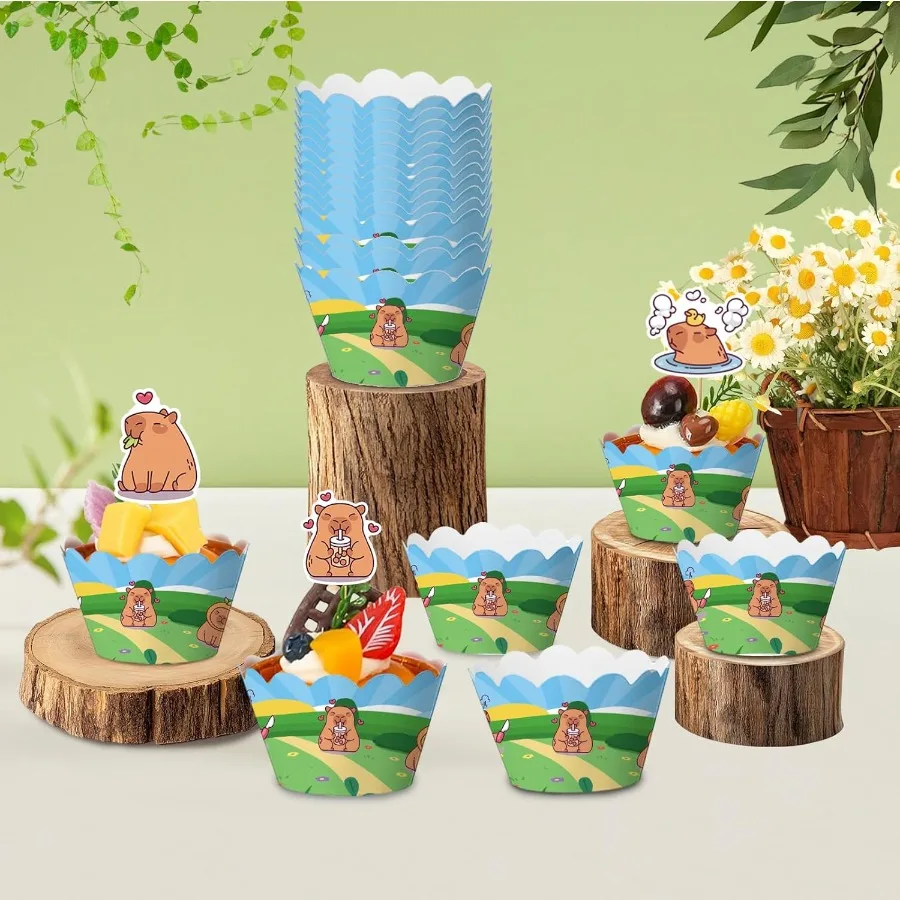 Juego de adornos y revestimientos para tarta de capibara, decoraciones de cumpleaños de capibara, fiesta de cumpleaños para Baby Shower, decoración festiva para fiesta de capivaras