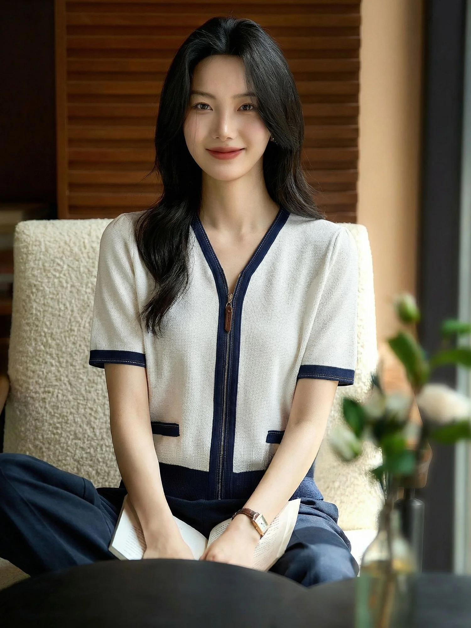 

Новинка: Женский вязаный топ Chivirin с V-образным вырезом и коротким рукавом, летний, повседневный, шикарный, в китайском стиле, для стройности