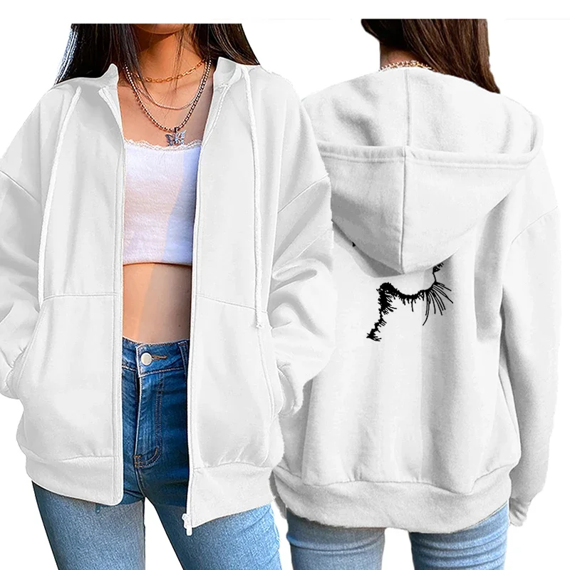 Womens Printing Hooded Sweatshirt  Fashion Zipper Cardigan Tracksuit Daily Casual Outfits Versatile Jogging Lady Sport Top Coat