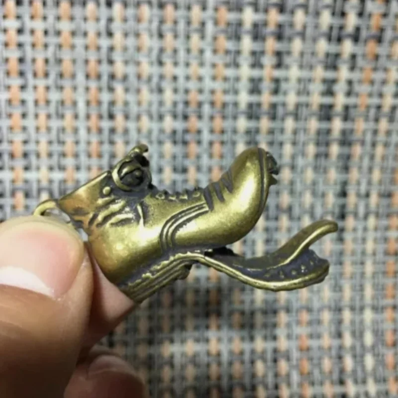 Old Rare Collectible mini Chinese Handwork Brass Boots Shoes Statue hanging ornament