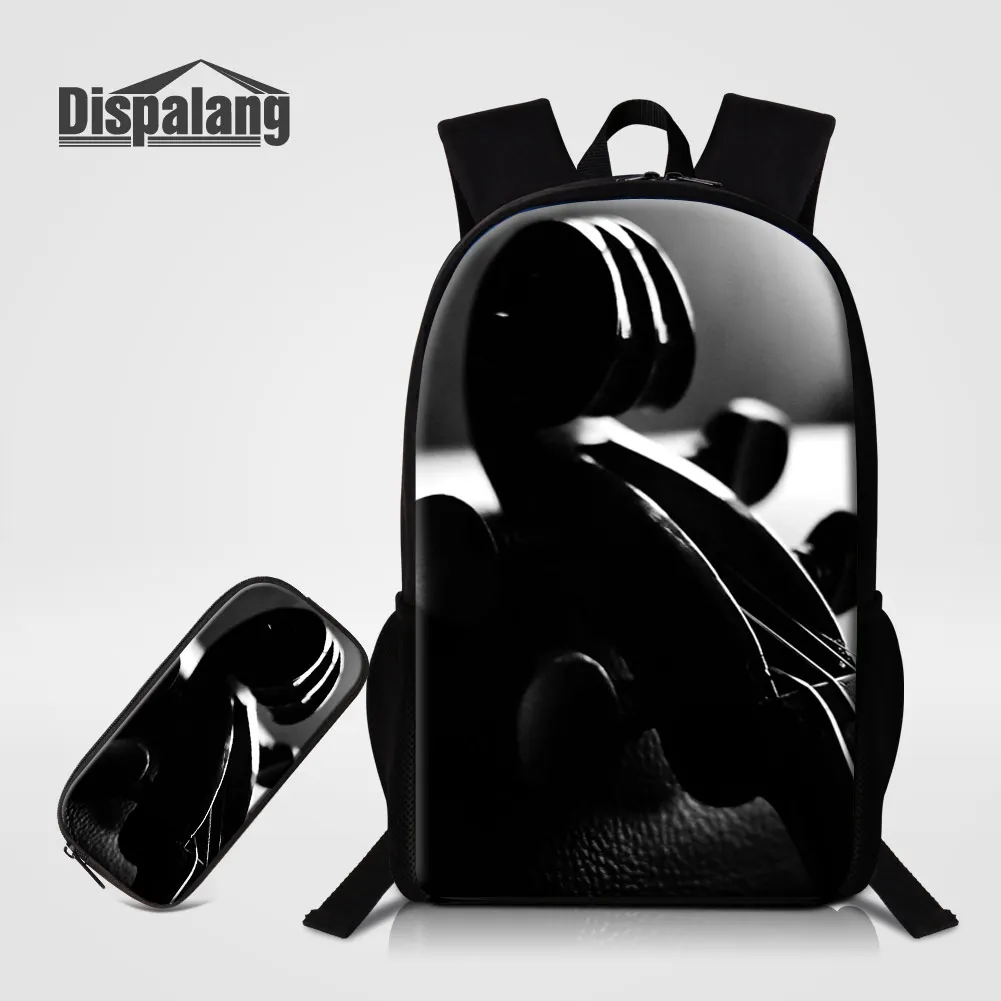 Black Violin School Backpack For Primary And Secondary 2PCS Set Bookbag With Pencil Case Children Custom Schoolbag