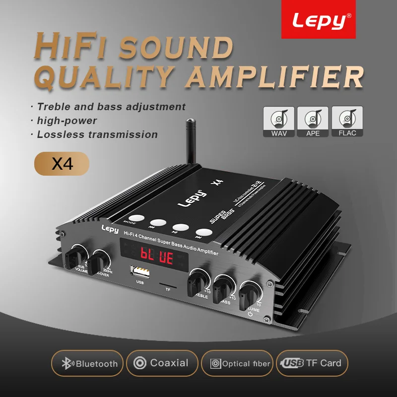 

LEPY X4 HIFI 4 Channel Bluetooth 5.0 Power Amplifier, Optical Fiber, Coaxial Input, 2.1 Audio Amplificador Dual Subwoofer Output