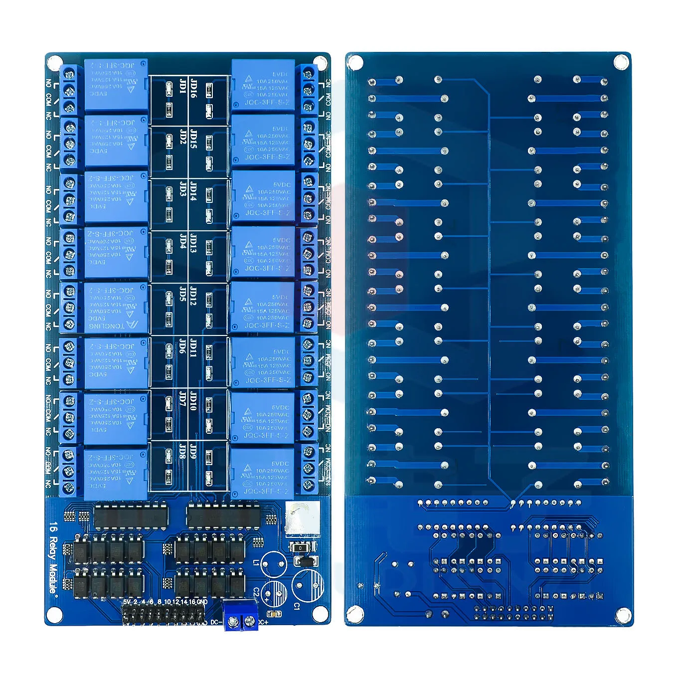 Imagem -02 - Módulo de Relé de 16 Vias 5v 12v Placa de Controle com Proteção de Optoacoplador com Relé de Fonte de Alimentação Lm2596