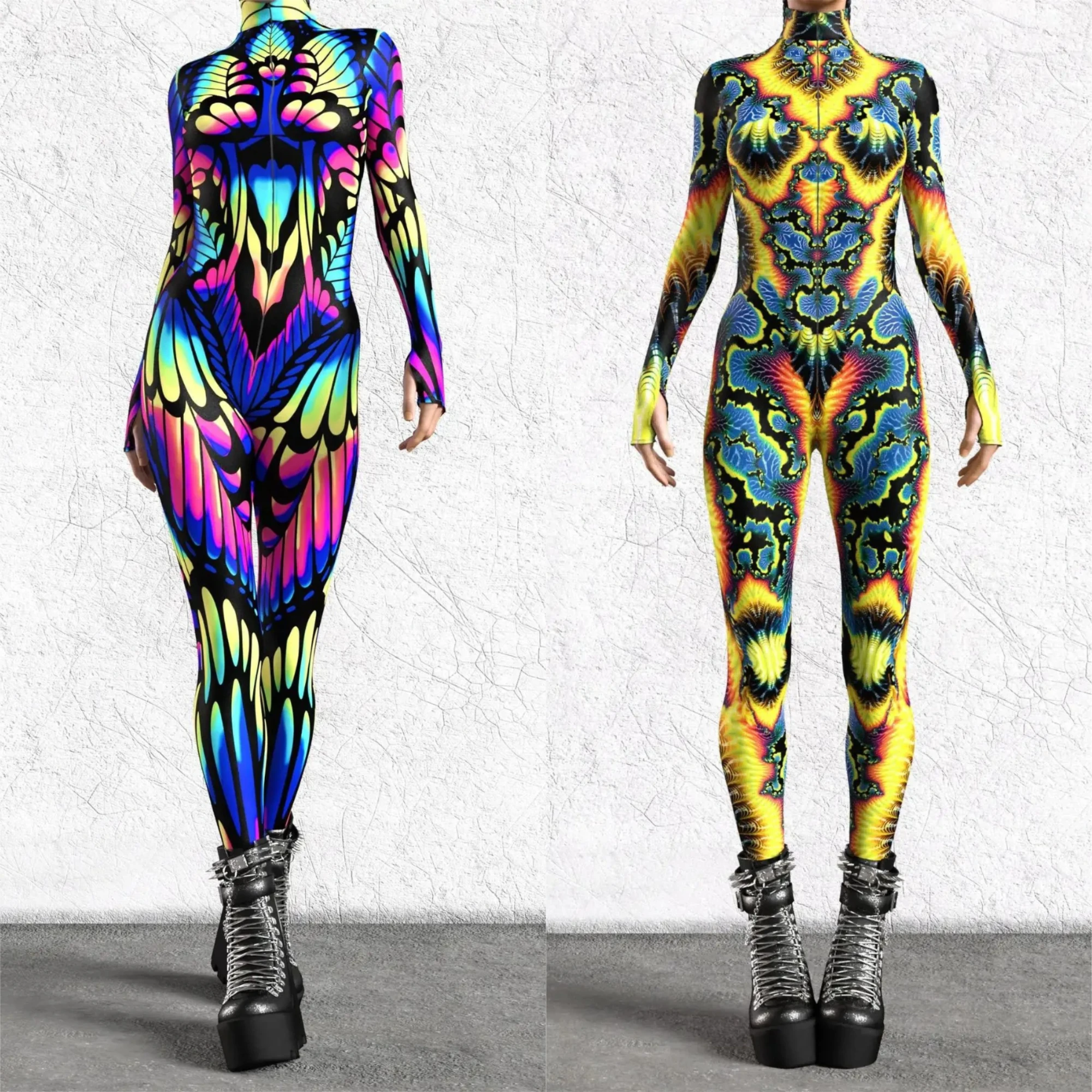 

Halloween Cosplay Costume Butterfly Pattern Adult Jumpsuit Colorful 3D Printing Women Catsuit Carnival Party Stage Shows Zentai