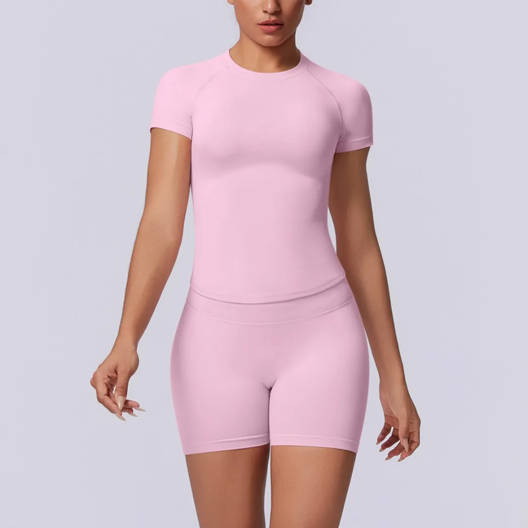 

New Seamless Women's Yoga Set Hip Lifting Short Sleeve Sports Shorts Yoga Fitness Set Running Casual Workout Gym Yoga Suit