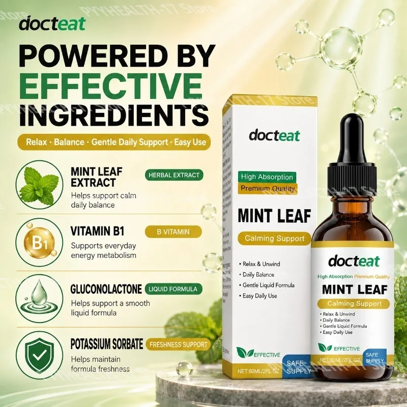 Mint Leaf Liquid Drops with High Absorption Herbal Supplement for Calming Support Relaxation Routine & Daily Balance 60 mL