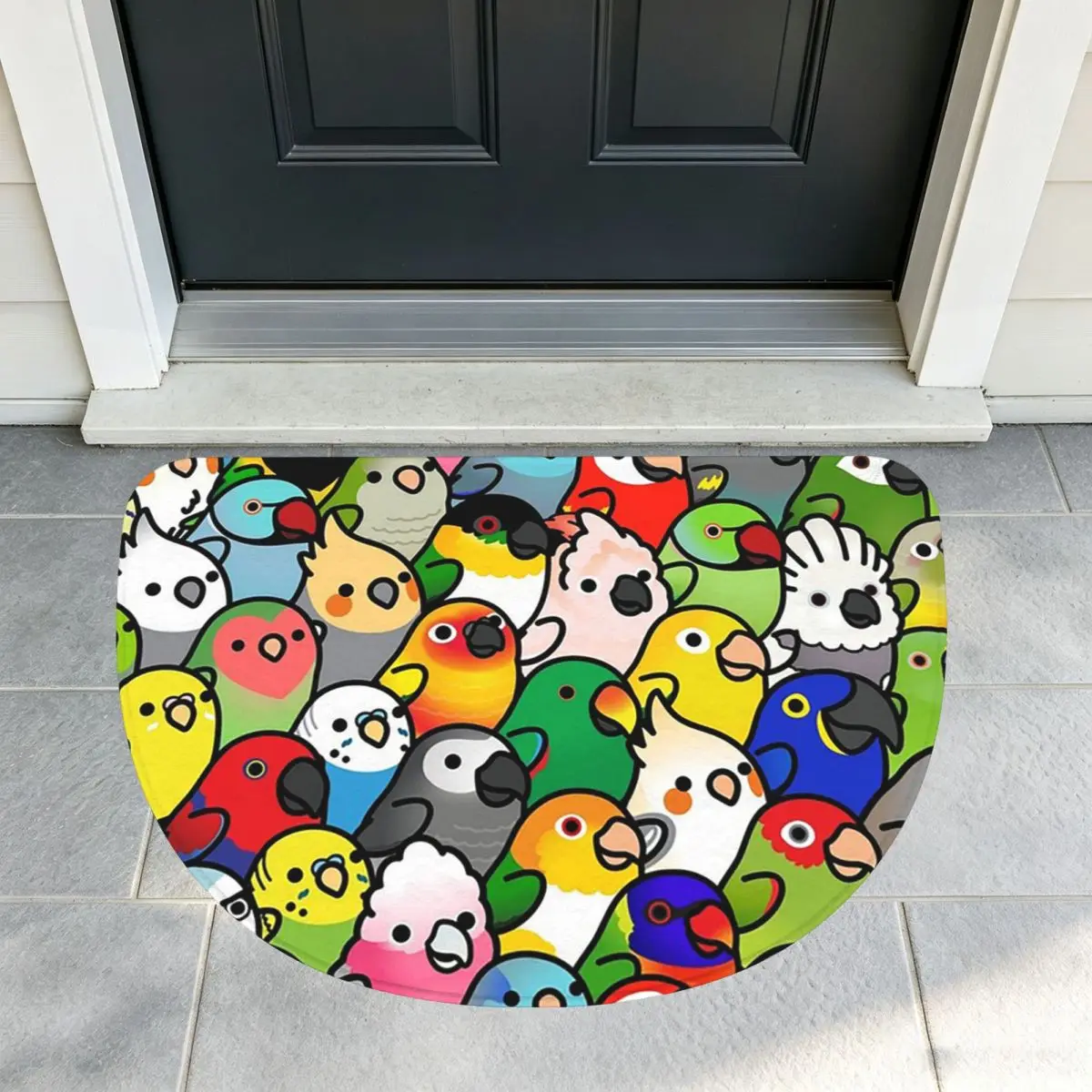 Pet Birds Cute Cockatiel Budgie Parrot Soft Flannel Half Round Doormat Non Slip Bathroom Mat Absorbent Floor Carpet for Bathroom