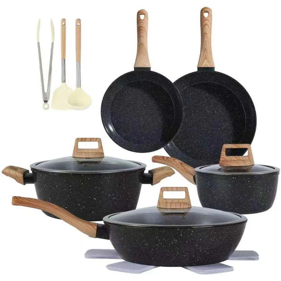 

Cookware Sets 15PCS Pots and Pans Set Non Stick black15