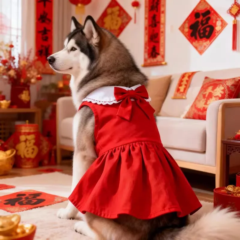 

Red Dog Dress Poodle Schnauzer Corgi Shiba Inu Border Collie Samoyed Husky Labrador Golden Retriever Big Dog Clothes Pet Apparel