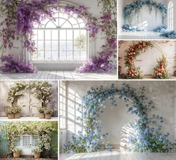 Mehofond Photography Backdrop Indoor Blue Purple Flower Wedding Princess Birthday Party Maternity Window Background Photo Studio